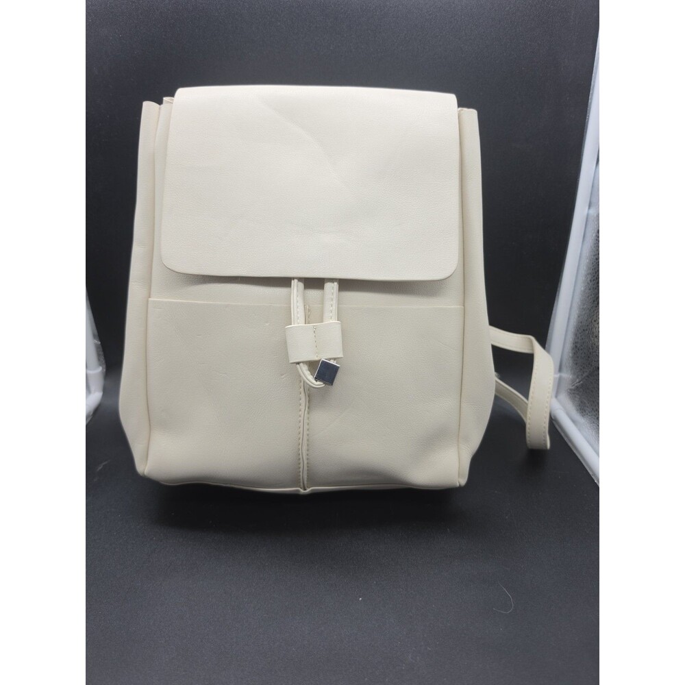 Zara Ivory Cream Faux Leather Flap Drawstring Mini Backpack Purse